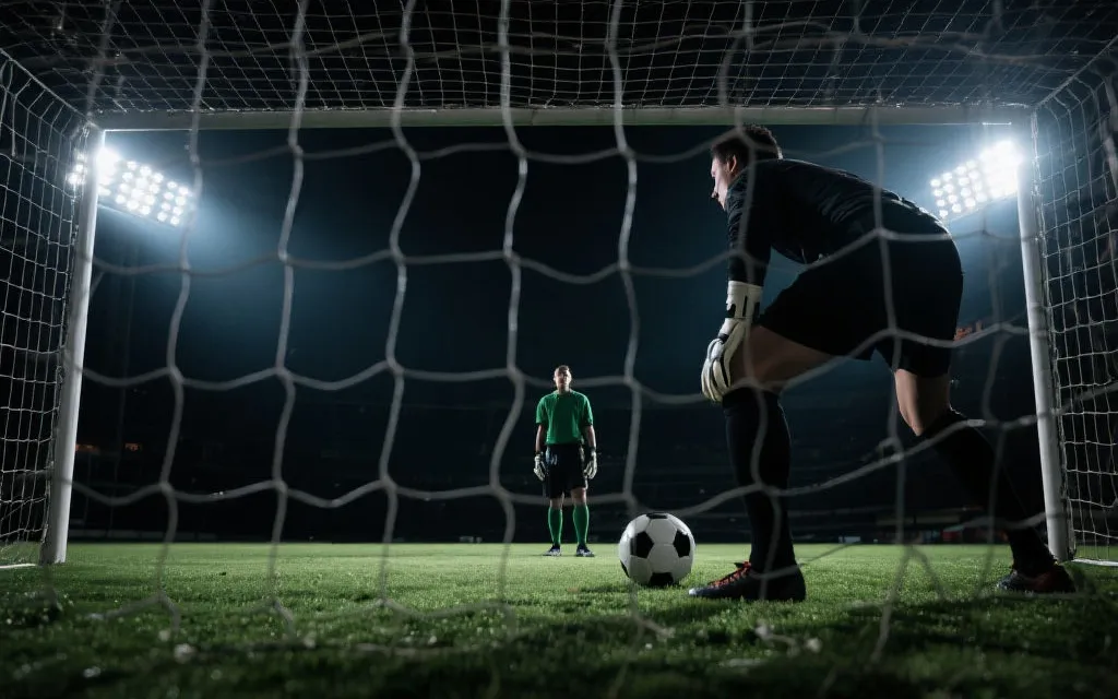 点球大战紧张瞬间，门将与罚球手对视